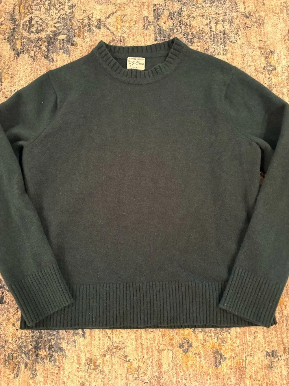 J Crew Rugged Merino Wool Heather Crewneck Sweater Large* Green